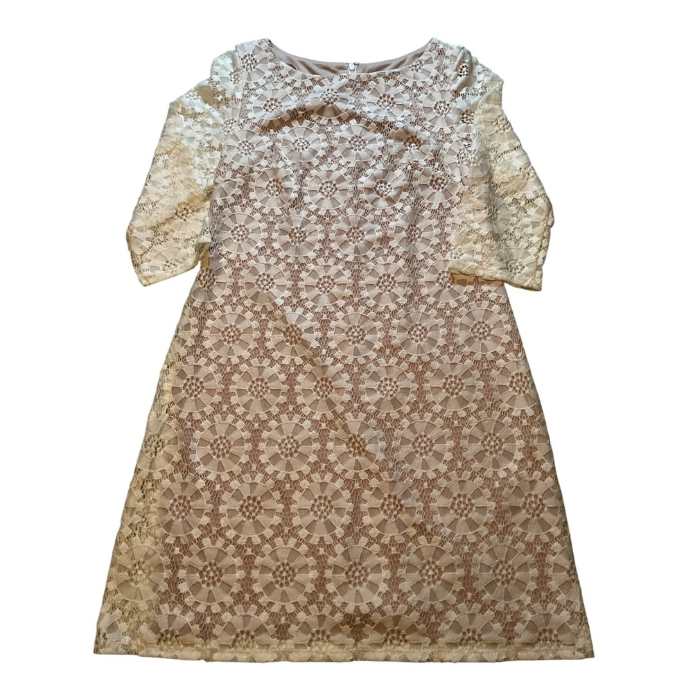 J. Howard Women's Lace Overlay Shift Dress‎ Beige Nude Lined Size 8